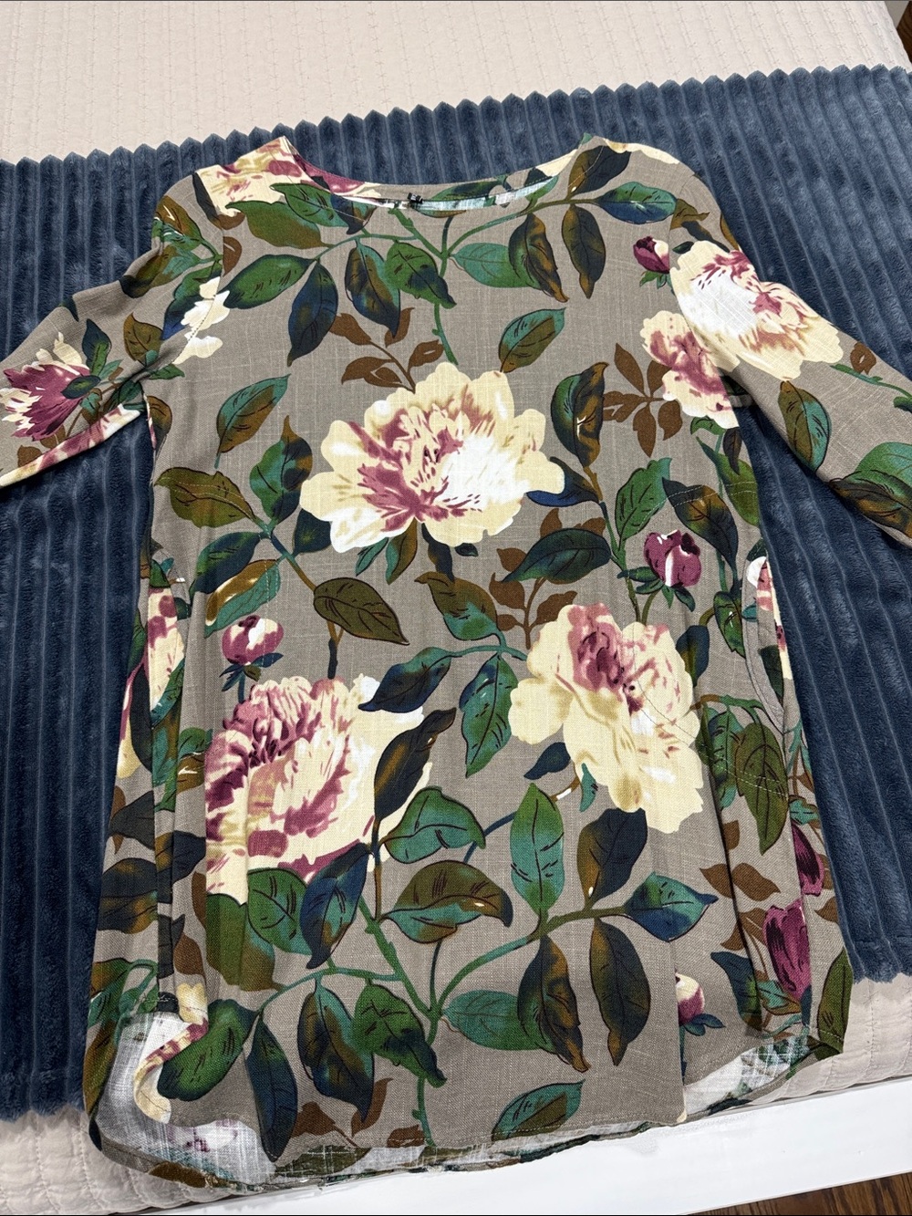 Zaful Floral Dress in Gray, Cream, Green, and Pink
